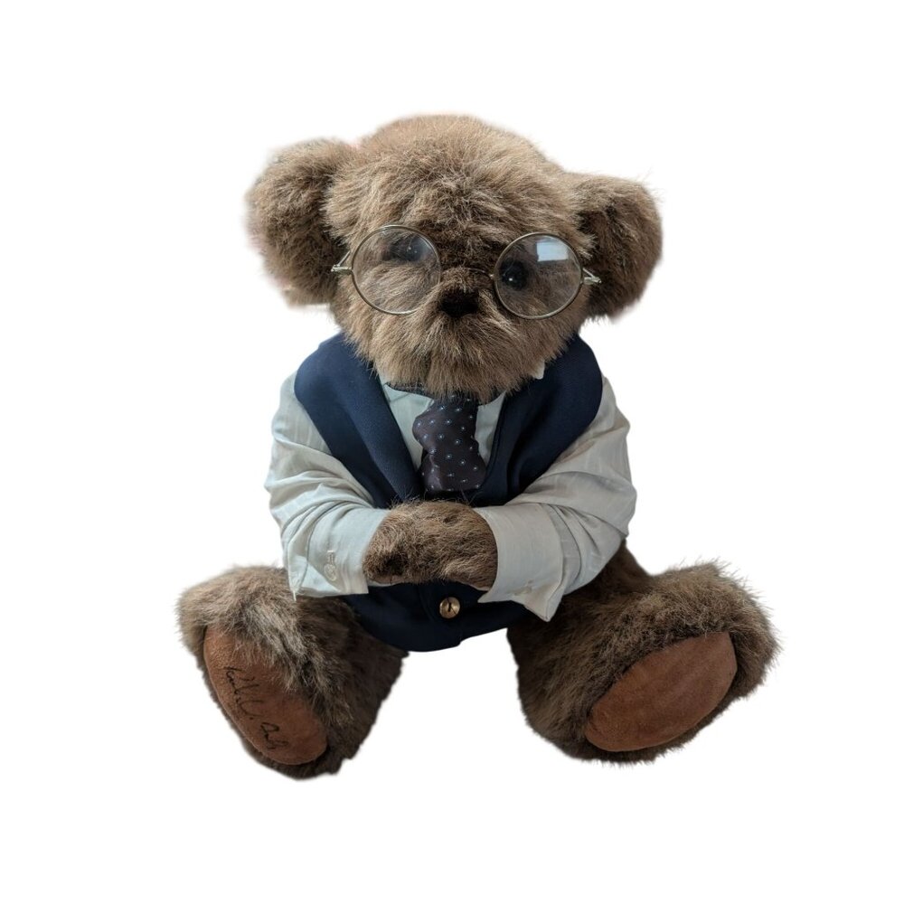 Handmade Teddy Bear In Suit With Glasses And Artist Signature On Paw 20 in VTG